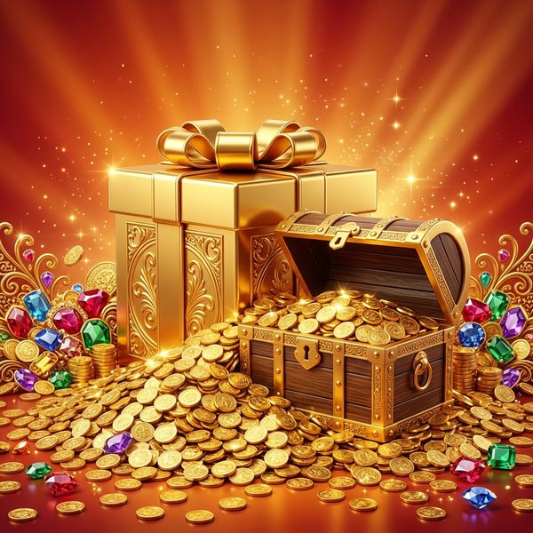 Gold treasure chest overflowing with coins